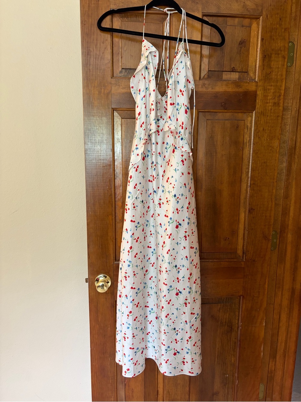 Satin White Floral Tie-Back Maxi Dress
